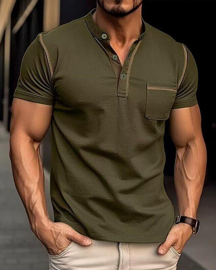 Chemise décontractée Henley pour homme à manches courtes avec poche poitrine