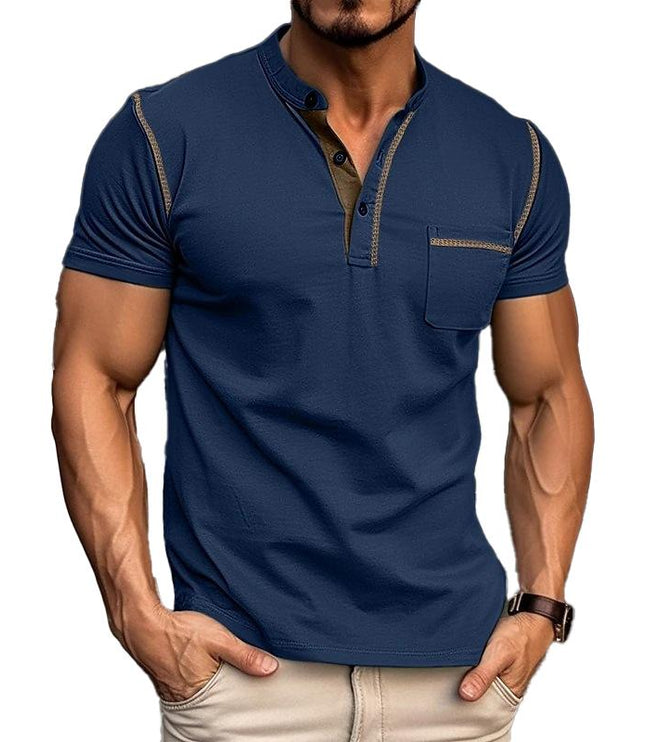 Chemise décontractée Henley pour homme à manches courtes avec poche poitrine