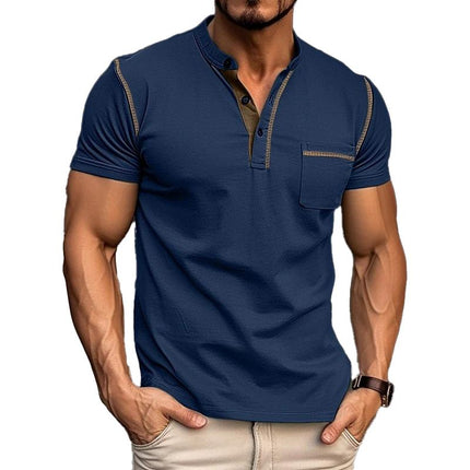Chemise décontractée Henley pour homme à manches courtes avec poche poitrine