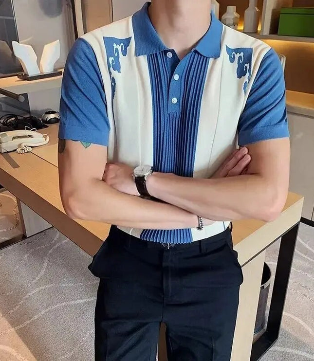 Polo décontracté pour homme à manches courtes avec panneaux côtelés