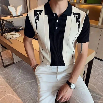 Polo décontracté pour homme à manches courtes avec panneaux côtelés