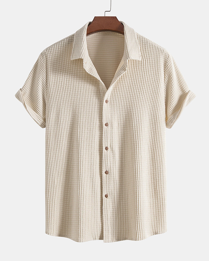 Cream vertical striped short-sleeve shirt front view
