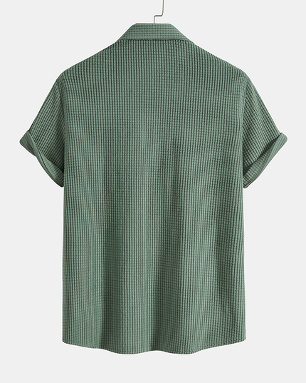 Back view of sage green ribbed short-sleeve shirt