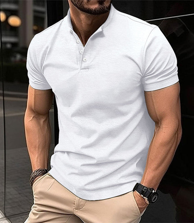 Polo casual de hombre de punto con cuello mao y manga corta
