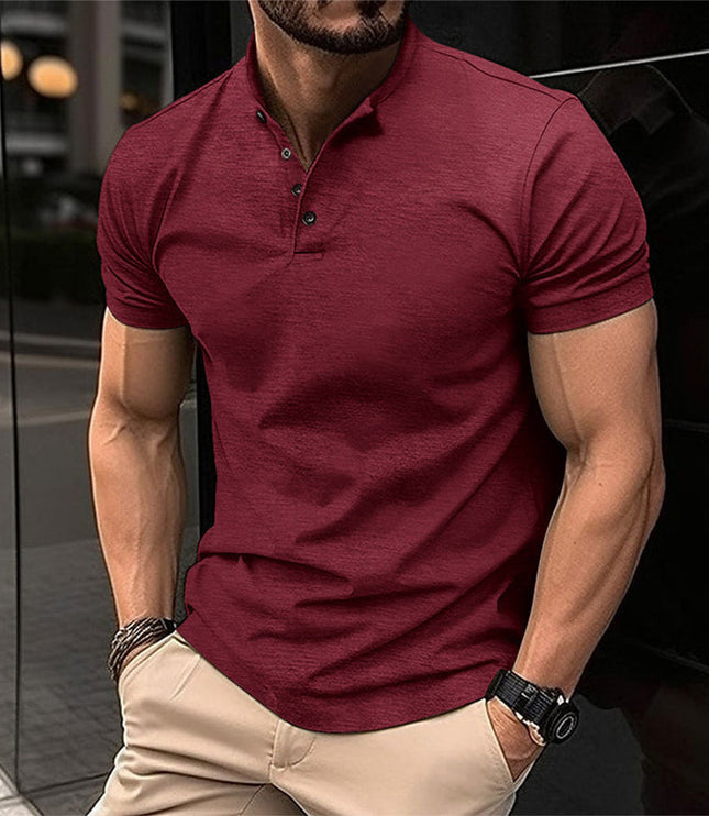 Polo casual de hombre de punto con cuello mao y manga corta
