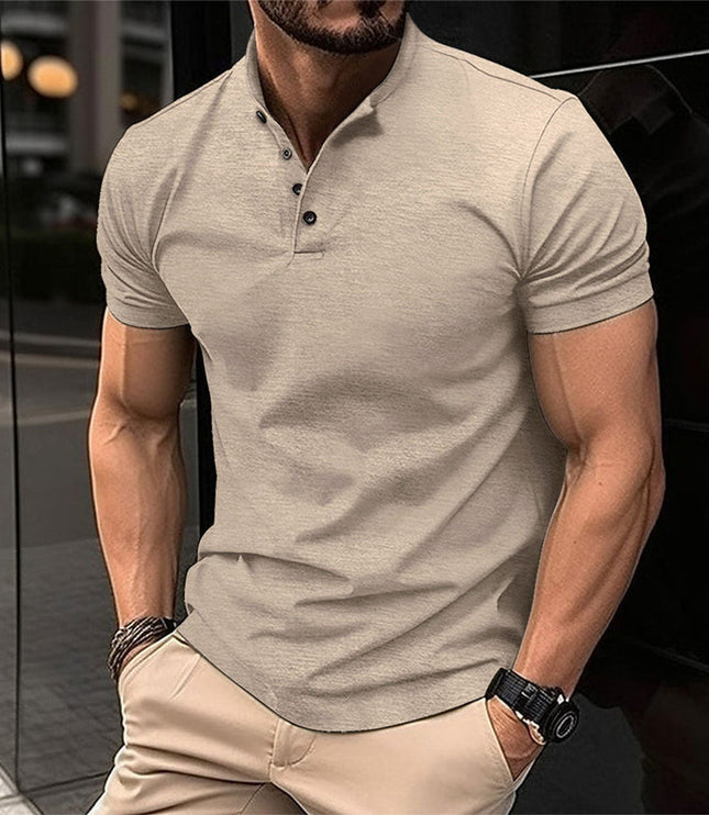 Polo casual de hombre de punto con cuello mao y manga corta
