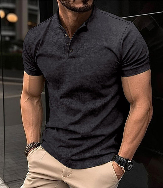Polo casual de hombre de punto con cuello mao y manga corta