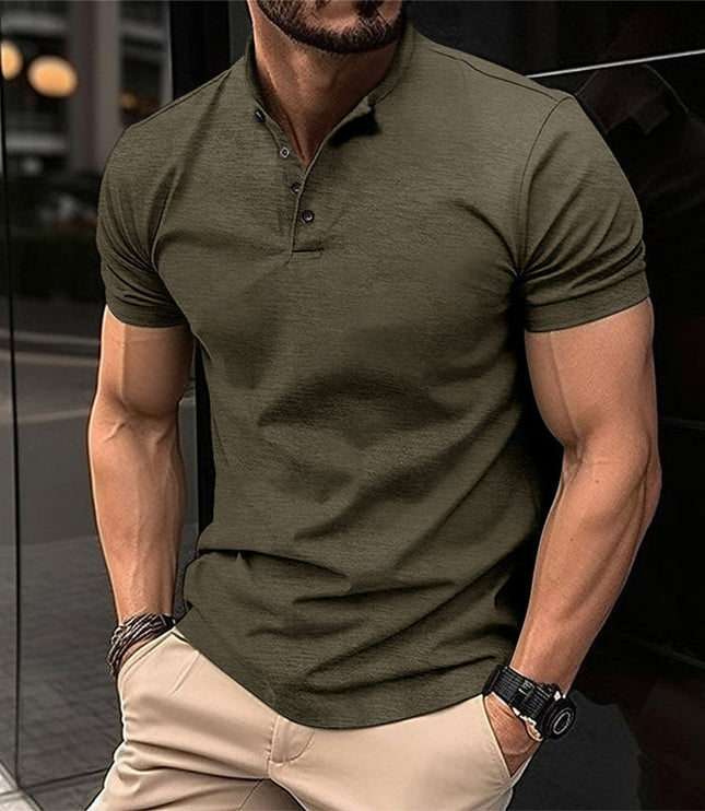 Polo casual de hombre de punto con cuello mao y manga corta