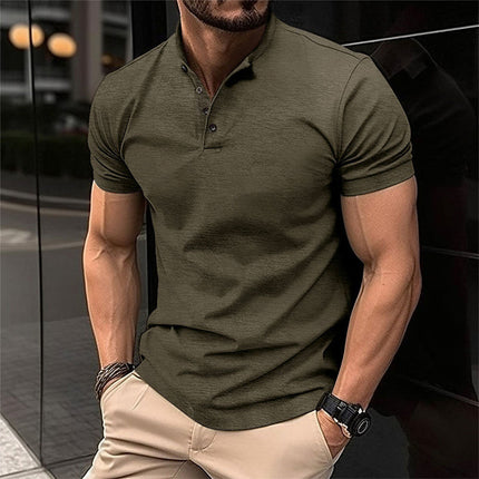 Polo casual de hombre de punto con cuello mao y manga corta