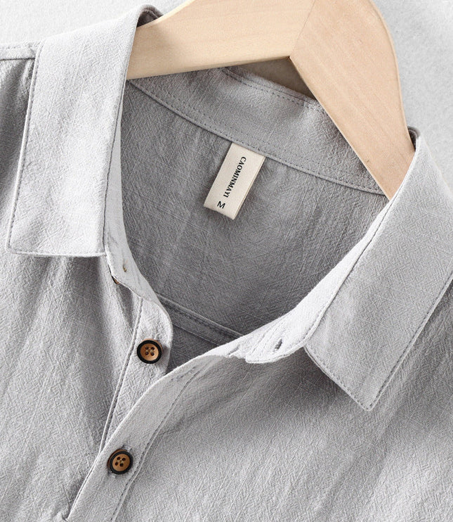 Chemise en lin décontractée à manches courtes et boutons pour homme, plage été