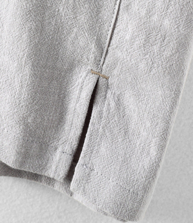 Chemise en lin décontractée à manches courtes et boutons pour homme, plage été