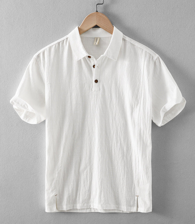 Chemise en lin décontractée à manches courtes et boutons pour homme, plage été