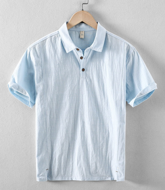 Chemise en lin décontractée à manches courtes et boutons pour homme, plage été