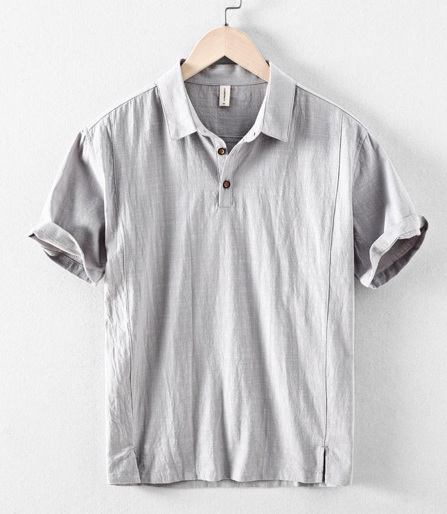 Chemise en lin décontractée à manches courtes et boutons pour homme, plage été