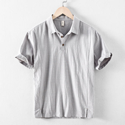 Chemise en lin décontractée à manches courtes et boutons pour homme, plage été