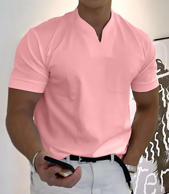 Polo tricoté à col en V manches courtes décontracté pour homme