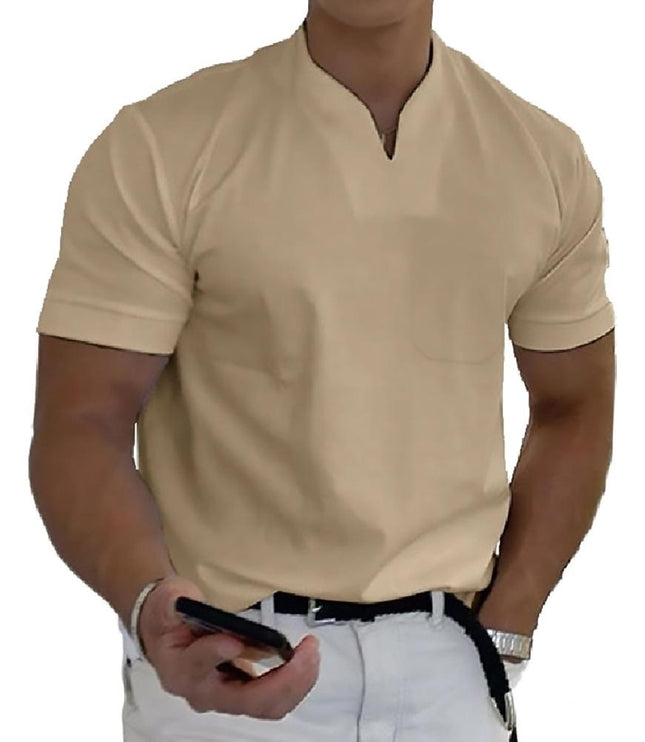 Polo tricoté à col en V manches courtes décontracté pour homme