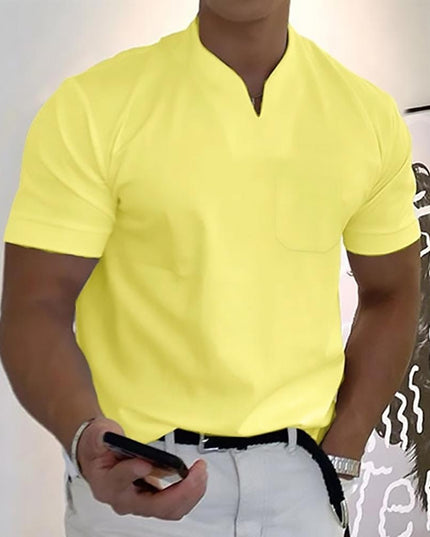 Polo tricoté à col en V manches courtes décontracté pour homme