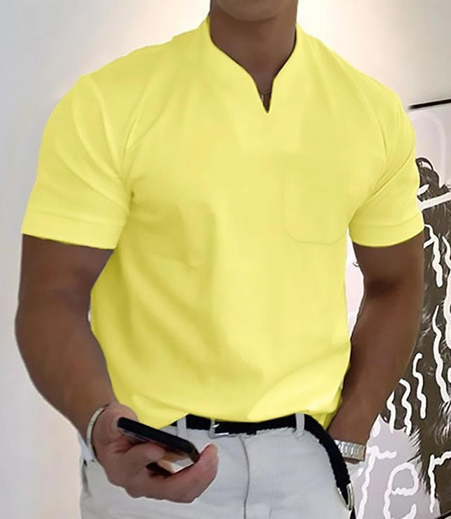 Polo tricoté à col en V manches courtes décontracté pour homme