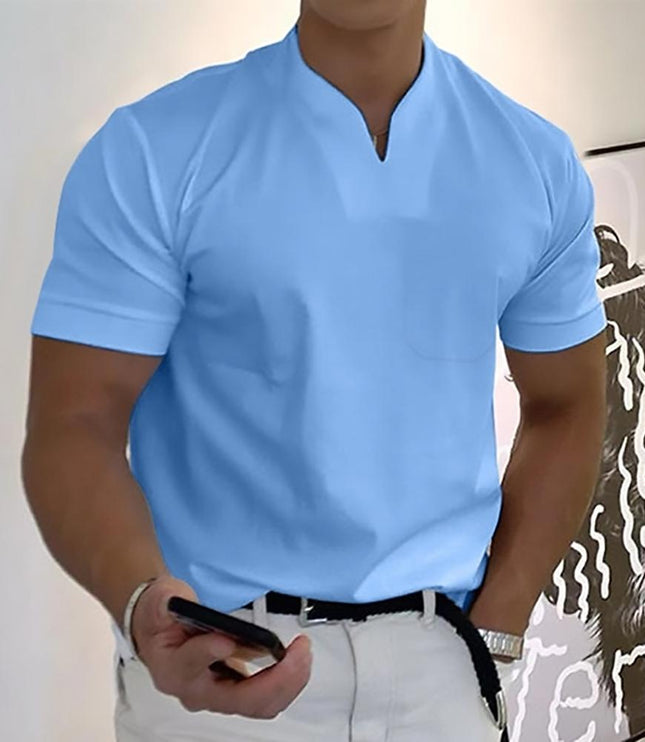 Polo tricoté à col en V manches courtes décontracté pour homme