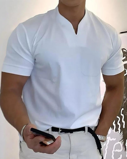 Polo tricoté à col en V manches courtes décontracté pour homme
