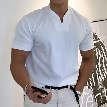 Polo tricoté à col en V manches courtes décontracté pour homme