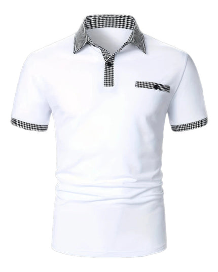 Polo de hombre de punto con ribete a cuadros y manga corta
