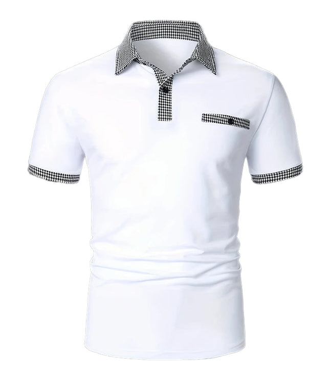 Polo de hombre de punto con ribete a cuadros y manga corta