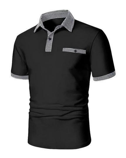 Polo de hombre de punto con ribete a cuadros y manga corta
