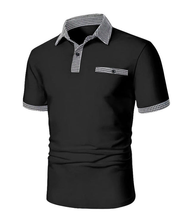 Polo de hombre de punto con ribete a cuadros y manga corta