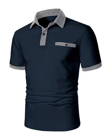 Polo de hombre de punto con ribete a cuadros y manga corta