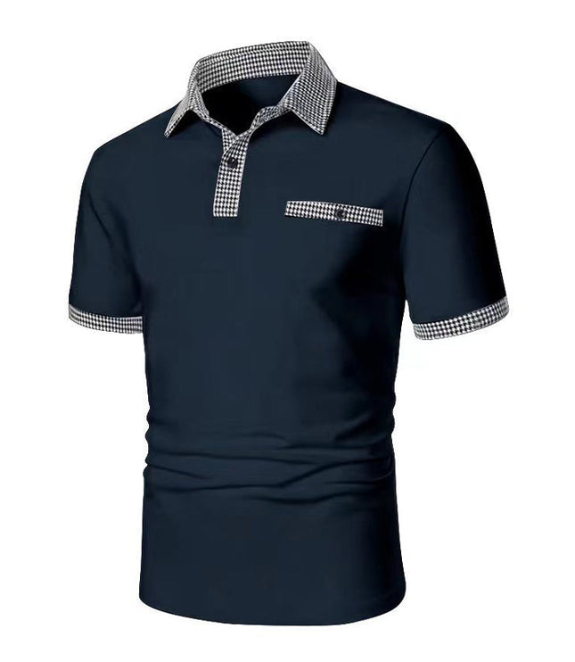 Polo de hombre de punto con ribete a cuadros y manga corta