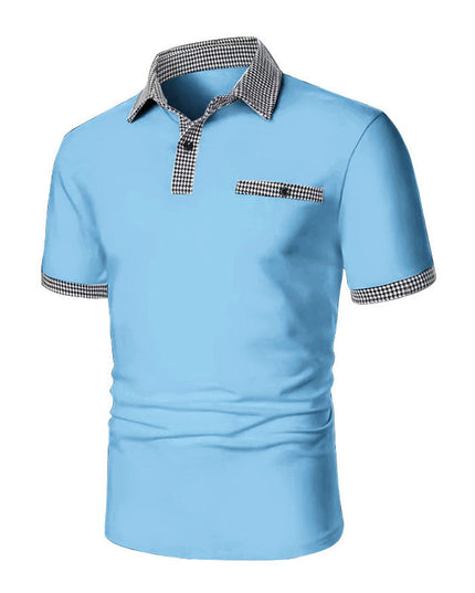 Polo de hombre de punto con ribete a cuadros y manga corta