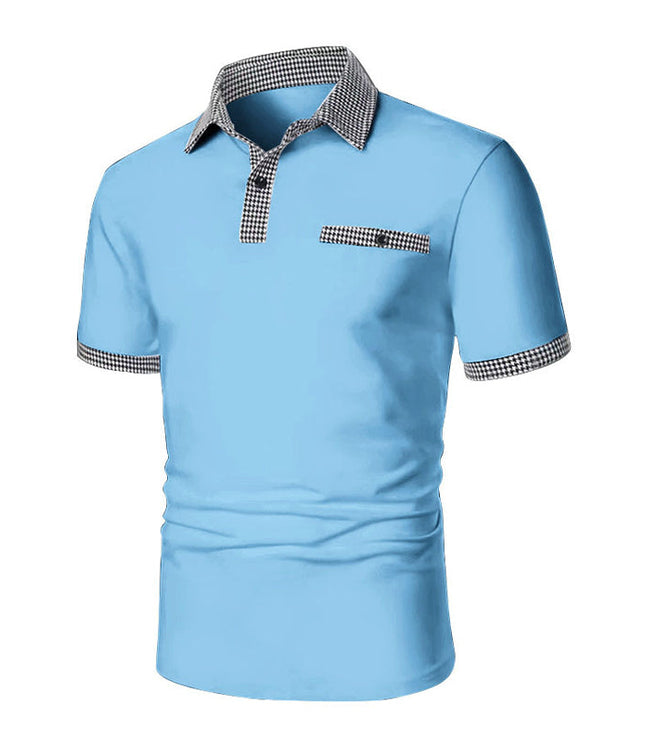 Polo de hombre de punto con ribete a cuadros y manga corta