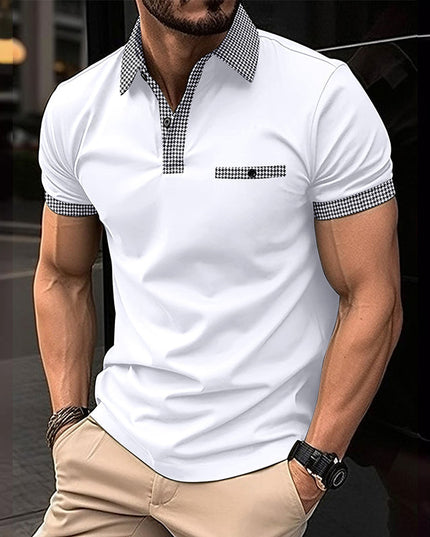 Polo de hombre de punto con ribete a cuadros y manga corta