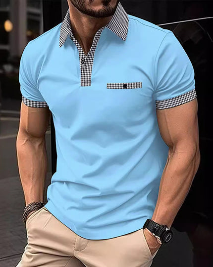 Polo de hombre de punto con ribete a cuadros y manga corta