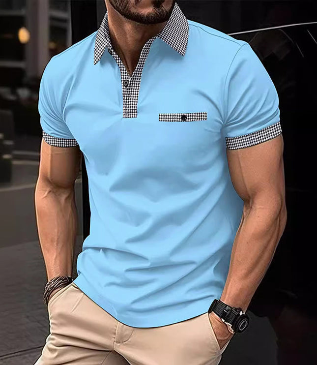 Polo de hombre de punto con ribete a cuadros y manga corta