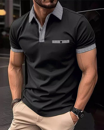 Polo de hombre de punto con ribete a cuadros y manga corta