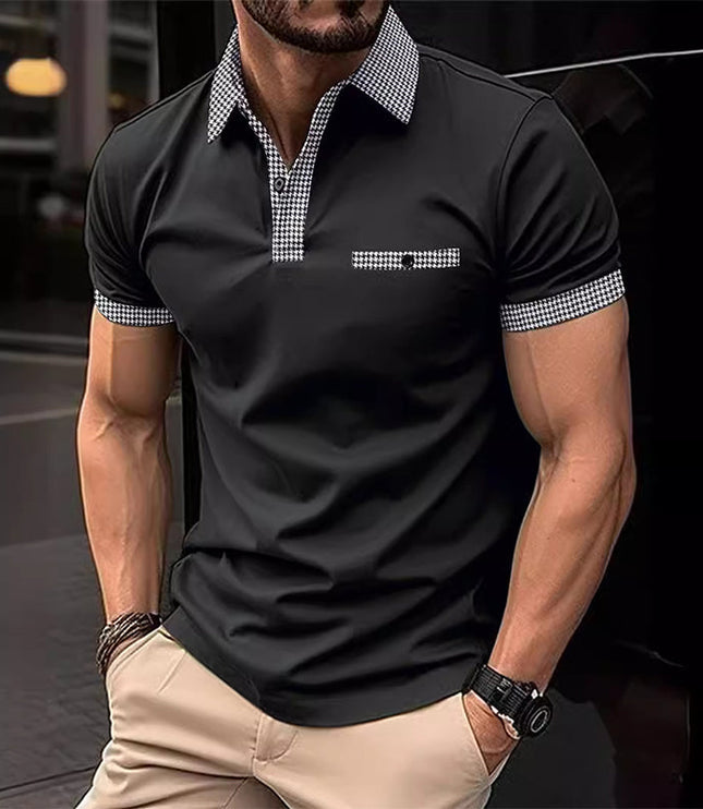 Polo de hombre de punto con ribete a cuadros y manga corta
