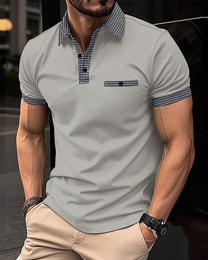 Polo de hombre de punto con ribete a cuadros y manga corta