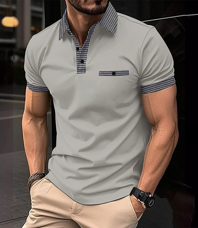 Polo de hombre de punto con ribete a cuadros y manga corta