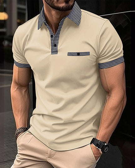 Polo de hombre de punto con ribete a cuadros y manga corta