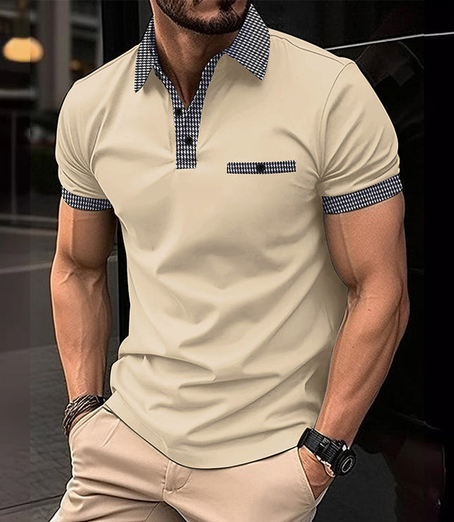 Polo de hombre de punto con ribete a cuadros y manga corta