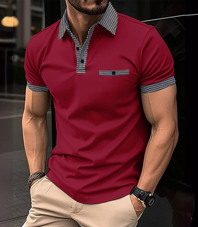 Polo de hombre de punto con ribete a cuadros y manga corta