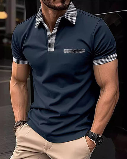 Polo de hombre de punto con ribete a cuadros y manga corta