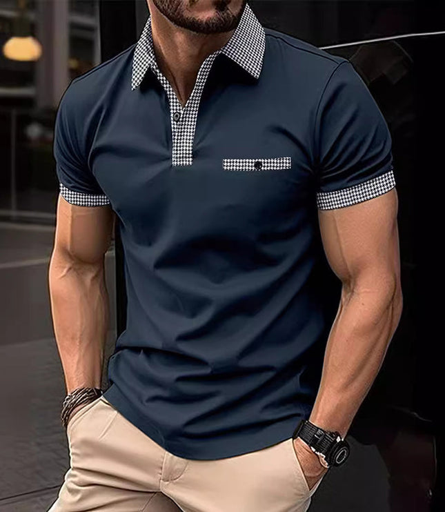 Polo de hombre de punto con ribete a cuadros y manga corta
