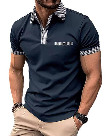 Polo de hombre de punto con ribete a cuadros y manga corta