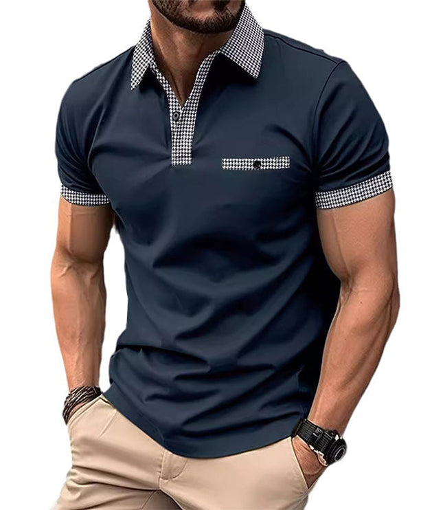 Polo de hombre de punto con ribete a cuadros y manga corta