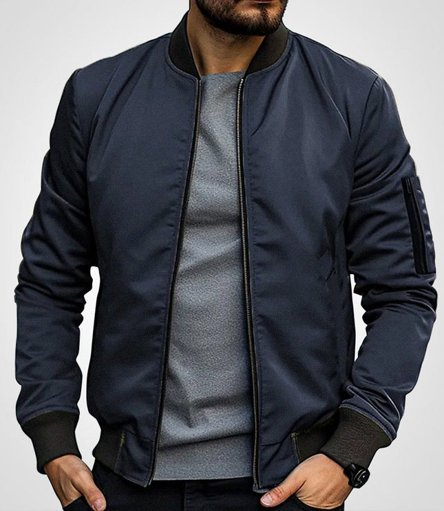 Men's Classic Slim-Fit Zip-Up Bomber Jacket - Dark Navy