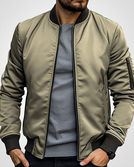 Men's Classic Slim-Fit Zip-Up Bomber Jacket - Khaki